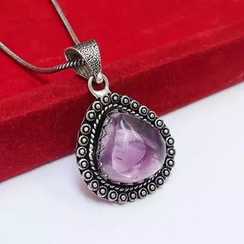 Подвеска с аметистом, цепочка из стерлингового серебра 925 пробы, подарочная подвеска с аметистом для женщин M фиолетовый