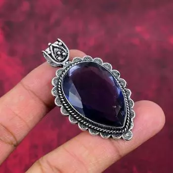 Подвеска с аметистом, подвеска из драгоценного камня ручной работы. Подвеска из стерлингового серебра 925 пробы. Ювелирные изделия уникального дизайна, для нее. 2.20 Inches фиолетовый