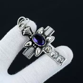 Подвеска с аметистом, Подвеска из стерлингового серебра 925 пробы, Ожерелье с аметистом, Ювелирная подвеска с аметистом, Подарки на День святого Валентина, Подарки на День матери для нее 2.55 фиолетовый