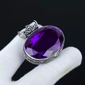 Подвеска с аметистом, Подвеска из стерлингового серебра 925 пробы, Ювелирная подвеска ручной работы, Антикварная подвеска, Драгоценный камень аметист, Фиолетовая подвеска, Подарок для мамы 2.36