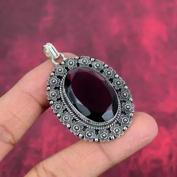 Подвеска с аметистом, серебряная подвеска 925 пробы, подвеска ручной работы с драгоценными камнями на День памяти 2.12 Inches фиолетовый