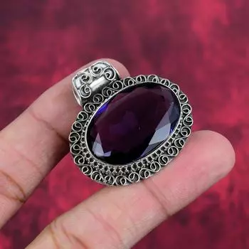 Подвеска с аметистом, ювелирные изделия из драгоценных камней, подвеска из цельного серебра 925 пробы, подарок для женщин, подвеска ручной работы 1.50 Inches фиолетовый