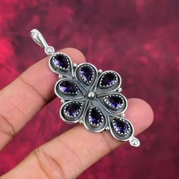 Подвеска с аметистом, ювелирные изделия из драгоценных камней, подвеска из цельного серебра 925 пробы, подарок для женщин, подвеска ручной работы 3.03 Inches фиолетовый