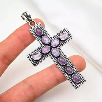 Подвеска с аметистом, ювелирные изделия из драгоценных камней, подвеска из цельного серебра 925 пробы, подарок для женщин, подвеска ручной работы 3.14 Inches фиолетовый