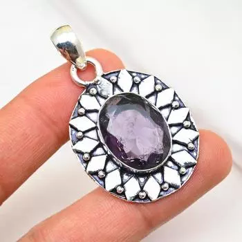 Подвеска с аметистом, ювелирные изделия из драгоценных камней, подвеска из цельного серебра 925 пробы, подарок для женщин, подвеска ручной работы 1.96 Inches фиолетовый