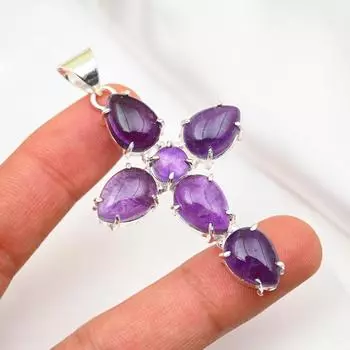 Подвеска с аметистом, ювелирные изделия из драгоценных камней, подвеска из цельного серебра 925 пробы, подарок для женщин, подвеска ручной работы 2.75 Inechs синий