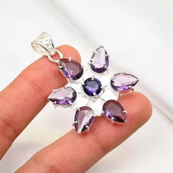 Подвеска с аметистом, ювелирные изделия из драгоценных камней, подвеска из цельного серебра 925 пробы, подарок для женщин, подвеска ручной работы 1.96 Inches фиолетовый