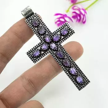 Подвеска с аметистом, ювелирные изделия из драгоценных камней, подвеска из цельного серебра 925 пробы, подарок для женщин, подвеска ручной работы 3.07 Inches фиолетовый