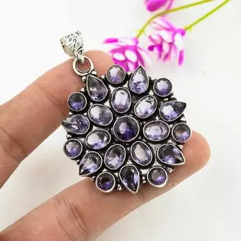 Подвеска с аметистом, ювелирные изделия из драгоценных камней, подвеска из цельного серебра 925 пробы, подарок для женщин, подвеска ручной работы 2.55 розовый