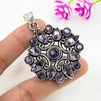 Подвеска с аметистом, ювелирные изделия из драгоценных камней, подвеска из цельного серебра 925 пробы, подарок для женщин, подвеска ручной работы 2.55 Inches фиолетовый