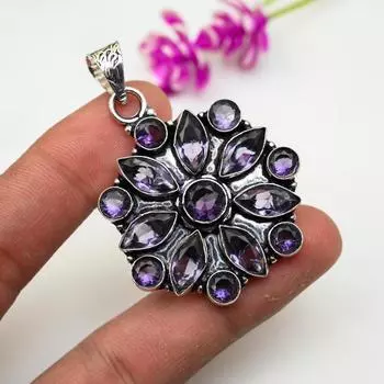 Подвеска с аметистом, ювелирные изделия из драгоценных камней, подвеска из цельного серебра 925 пробы, подарок для женщин, подвеска ручной работы 2.16 Inches фиолетовый