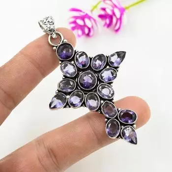 Подвеска с аметистом, ювелирные изделия из драгоценных камней, подвеска из цельного серебра 925 пробы, подарок для женщин, подвеска ручной работы 1.85 Inches фиолетовый