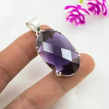 Подвеска с аметистом, ювелирные изделия из драгоценных камней, подвеска из цельного серебра 925 пробы, подарок для женщин, подвеска ручной работы 1.73 Inches фиолетовый