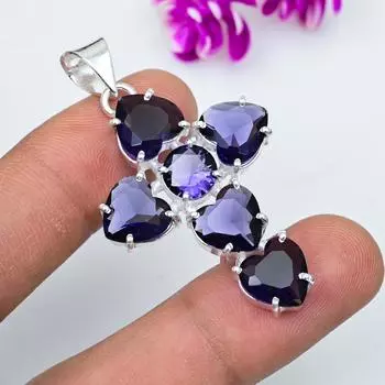 Подвеска с аметистом, ювелирные изделия из драгоценных камней, подвеска из цельного серебра 925 пробы, подарок для женщин, подвеска ручной работы 2 Inches синий
