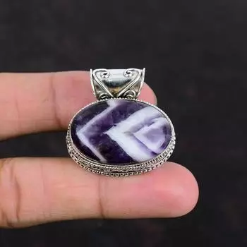 Подвеска с аметистом в виде шеврона, винтажная подвеска из стерлингового серебра 925 пробы, потрясающая бижутерия, подвеска ручной работы, подарки для него, антикварная подвеска