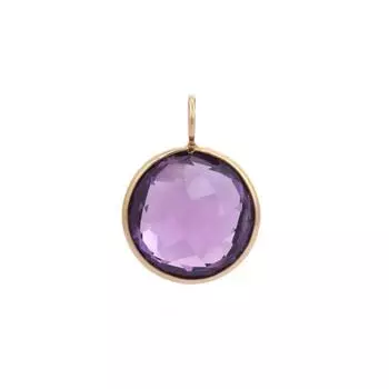 Подвеска с аметистом - золотая подвеска из желтого золота 18 карат круглой формы с камнем в клетку small фиолетовый