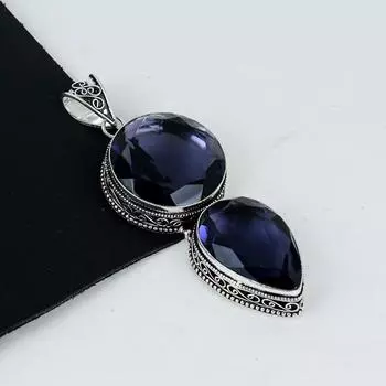 Подвеска с аметистовым камнем, серебро 925 пробы — дизайн ручной работы, повседневные украшения, уникальные подарки на День отца с аметистовым камнем 2.95 фиолетовый