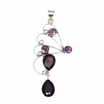 Подвеска с аметистовым кварцевым камнем, ручная работа, этническое серебряное украшение 2