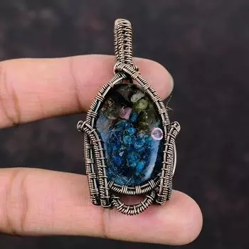 Подвеска с арбузным турмалином, медная проволочная обертка, ручная работа, арбузный турмалин, ювелирные изделия, подвеска с драгоценным камнем, медные украшения для подарка