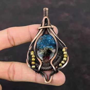 Подвеска с арбузным турмалином, обернутая медной проволокой, кулон ручной работы из меди, подвеска с настоящим драгоценным камнем, обернутая проволокой, подарок для мамы