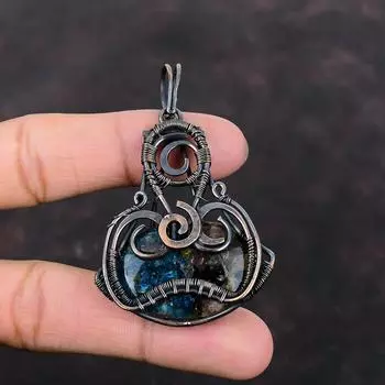 Подвеска с арбузным турмалином, обернутая медной проволокой, подвеска из натурального драгоценного камня, подарок для женщин, подвеска ручной работы, обернутая медной проволокой, ювелирные изделия