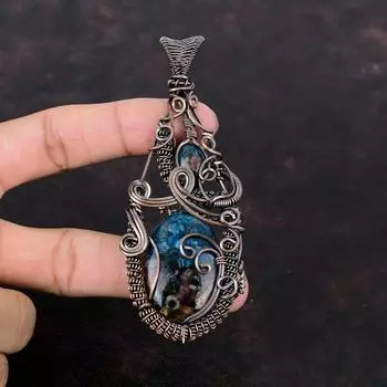 Подвеска с арбузным турмалином, подвеска из медной проволоки, изящная подвеска с драгоценным камнем, медные украшения для подарка, подвеска ручной работы, ювелирные изделия из проволоки