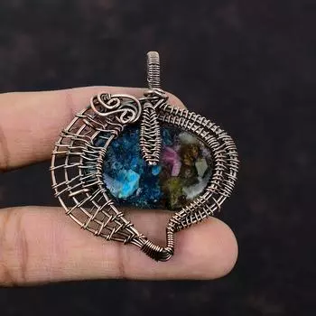 Подвеска с арбузным турмалином, подвеска из медной проволоки, изящная подвеска, ювелирное изделие из медной проволоки, подвеска ручной работы, драгоценный камень, ювелирное изделие для подарка