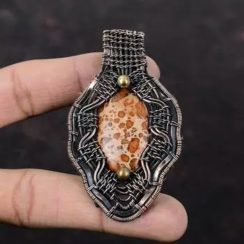 Подвеска с астероидом из яшмы, медная проволока, подвеска ручной работы, подвеска в стиле бохо, медные украшения, женский специальный подарок, ювелирные изделия с драгоценными камнями, завернутыми в проволоку