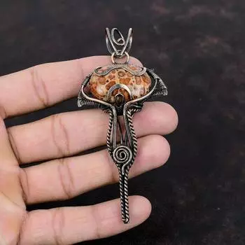 Подвеска с астероидом из яшмы, медная проволока, кулон, ювелирные изделия ручной работы, уникальный кулон, оригинальный кулон с драгоценным камнем, проволочная обертка, ювелирное изделие, подарок для нее