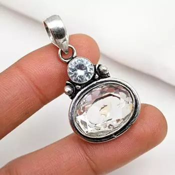 Подвеска с белым топазом, ювелирные изделия из драгоценного камня, кулон из стерлингового серебра 925 пробы, ювелирное изделие ручной работы, кулон с камнем по дате рождения, подарок для него 1.73 Inches белый