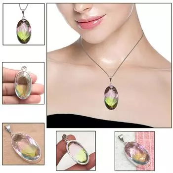 Подвеска с био-турмалином, кварцем, драгоценным камнем, ко Дню святого Валентина, серебряное украшение 2,25 дюйма