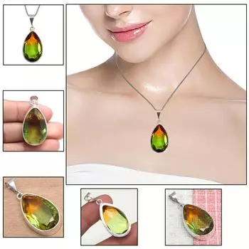 Подвеска с био-турмалином, кварцем, драгоценным камнем, ко Дню святого Валентина, серебряное украшение 1,75 дюйма