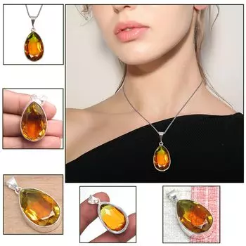 Подвеска с био-турмалином, кварцем, драгоценным камнем, ко Дню святого Валентина, серебряное украшение 1,75 дюйма