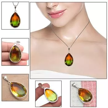 Подвеска с био-турмалином, кварцем, драгоценным камнем, ко Дню святого Валентина, серебряное украшение 1,75 дюйма