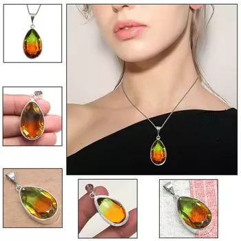 Подвеска с био-турмалином, кварцем, драгоценным камнем, ко Дню святого Валентина, серебряное украшение 1,75 дюйма