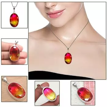 Подвеска с био-турмалином, кварцем, драгоценным камнем, ко Дню святого Валентина, серебряное украшение 1,75 дюйма