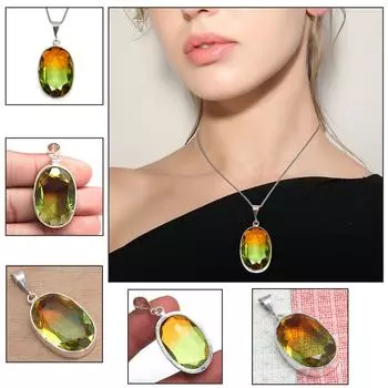 Подвеска с био-турмалином, кварцем, драгоценным камнем, ко Дню святого Валентина, серебряное украшение 1,75 дюйма