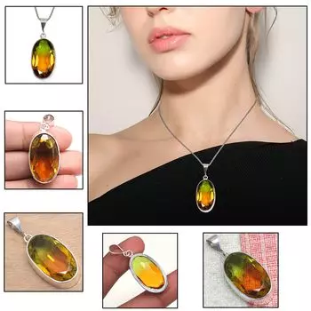 Подвеска с био-турмалином, кварцем, драгоценным камнем, ко Дню святого Валентина, серебряное украшение 1,75 дюйма