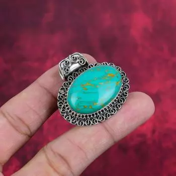 Подвеска с бирюзовым камнем Аризоны, 925 пробы, серебряная подвеска, антикварное украшение ручной работы в подарок маме 1.50 Inches зелёный