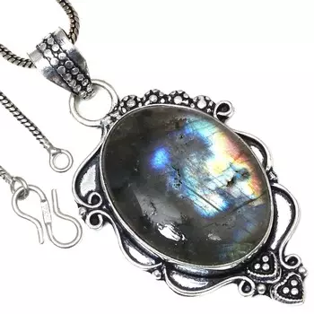 Подвеска с блестящим лабрадоритом, драгоценным камнем, ко Дню святого Валентина, этническое серебряное украшение, 2 дюйма