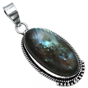 Подвеска с блестящим лабрадоритом, подарок для нее, серебряное украшение 2 дюйма