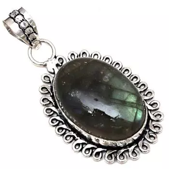 Подвеска с блестящим лабрадоритом, серебряное украшение ручной работы на День матери, 2 дюйма