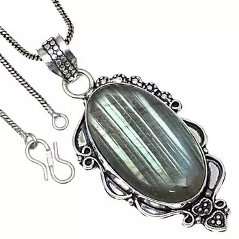 Подвеска с блестящим лабрадоритом, серебряное украшение в подарок на День святого Валентина, 2 дюйма