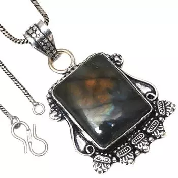 Подвеска с блестящим лабрадоритом, серебряное украшение в подарок на День святого Валентина, 2 дюйма