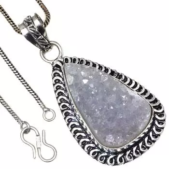 Подвеска с бразильским аметистом и друзой, драгоценный камень, подарок на день святого Валентина, серебряное ювелирное изделие, 2,5 дюйма