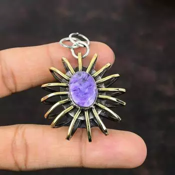 Подвеска с чароитом Подвеска из драгоценного камня Подвеска в виде клетки Подвеска из стерлингового серебра 925 пробы Позолоченная подвеска 18 карат Уникальные ювелирные изделия ручной работы Подарки на годовщину