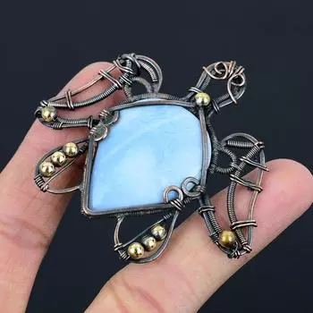 Подвеска с черепахой Owyhee и опалом, обернутая медной проволокой, кулон Owyhee с опалом, драгоценный камень, подвеска ручной работы, ювелирные изделия, ювелирные изделия с опалом Owyhee, подарки на годовщину синий