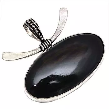 Подвеска с черным обседианом, драгоценный камень, подарок для нее, серебряное украшение 925 пробы, 1,75 дюйма