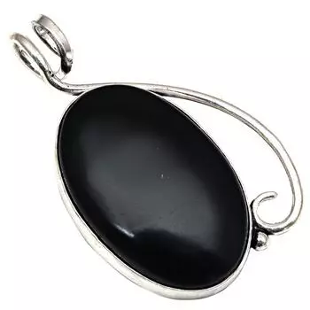 Подвеска с черным обседианом, драгоценный камень, подарок для нее, серебряное украшение 2 дюйма