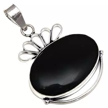 Подвеска с черным обседианом, драгоценный камень, подарок для нее, серебряное украшение 2 дюйма